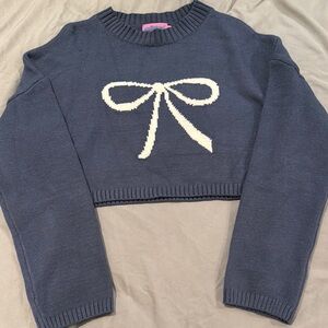 Navy Blue Sweater with Bow Design